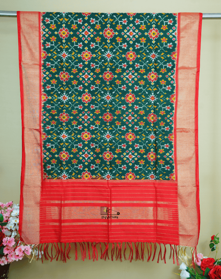 Green Red Silk Dupatta