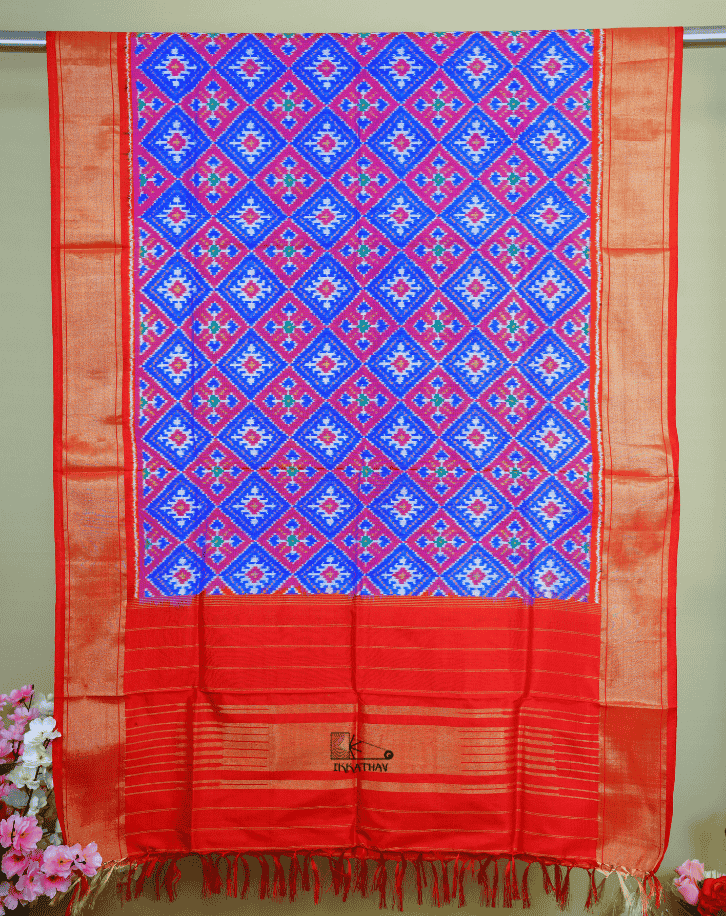 Blue Red Silk Dupatta