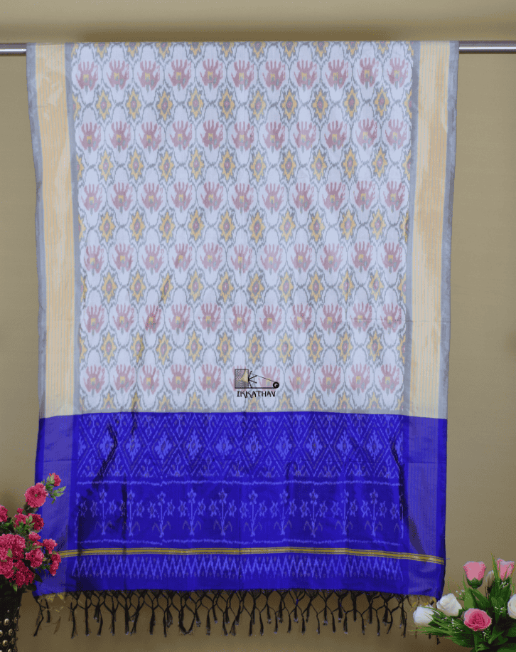 White Royal Blue Silk Dupatta
