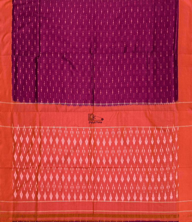 Magenta Coral Motif Ikkat Saree