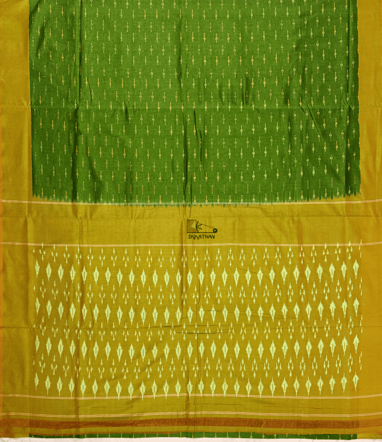 Green Yellow Motif Ikkat Saree