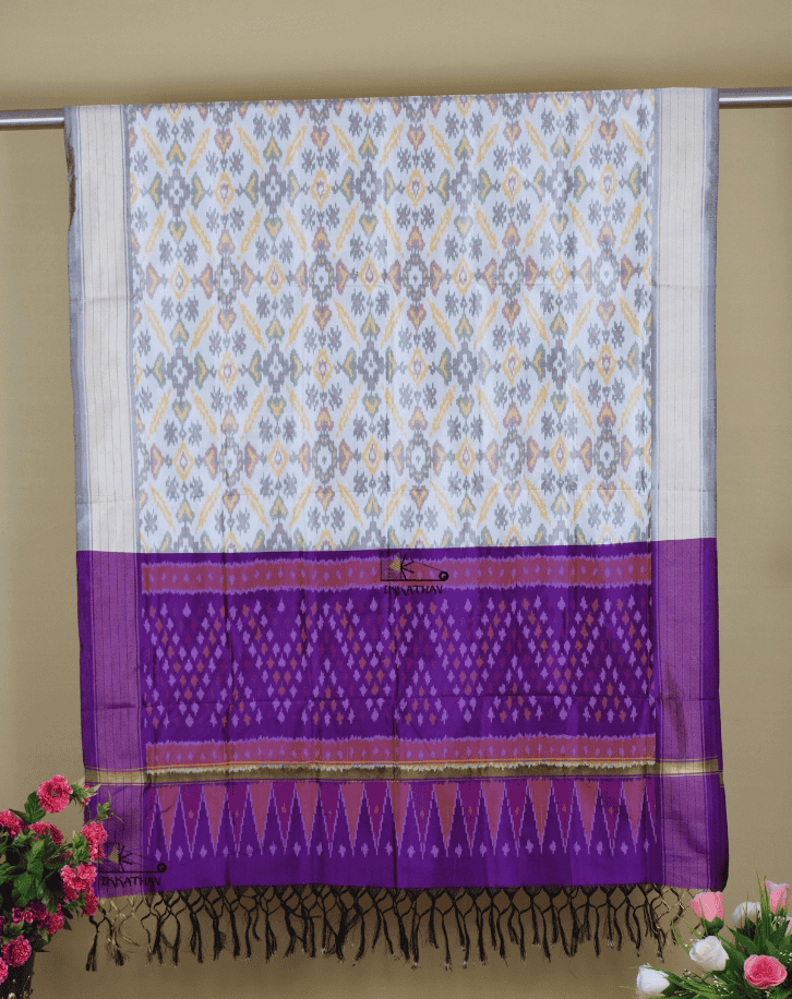 White Purple Silk Dupatta