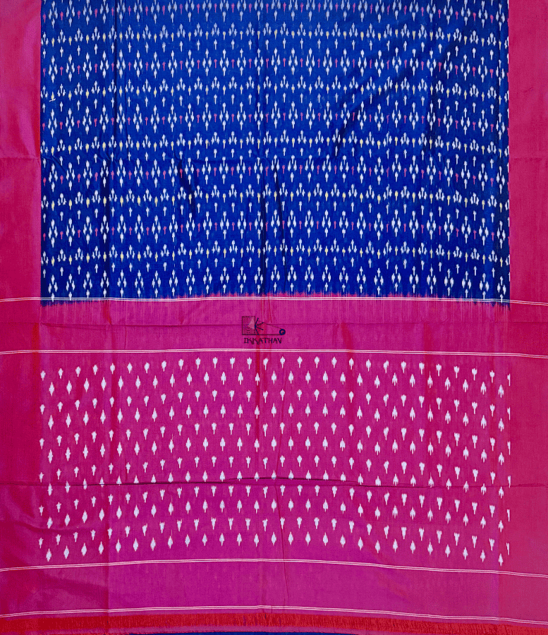 Royal Blue Pink Motif Ikkat Saree