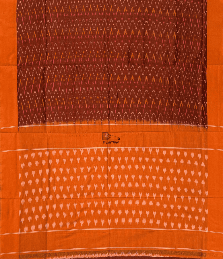 Brown Orange Chevron Ikkat Saree