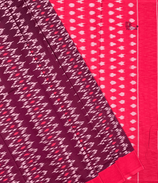Wine Pink Motif Ikkat Saree