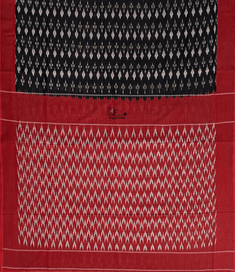 Black Red Motif Ikkat Saree