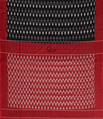 Black Red Motif Ikkat Saree