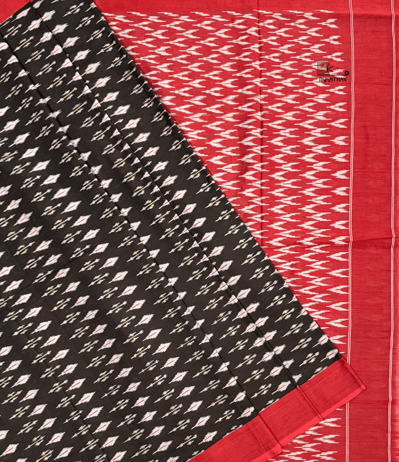 Black Red Motif Ikkat Saree