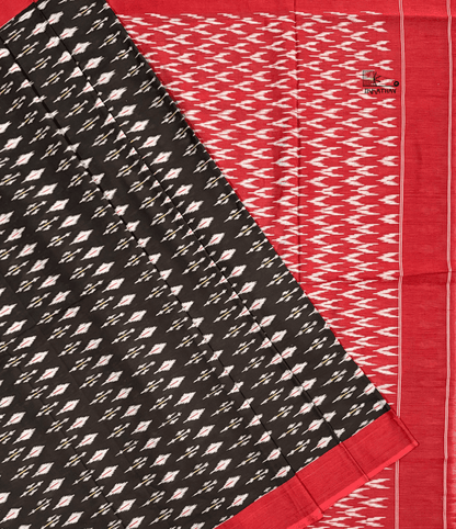 Black Red Motif Ikkat Saree