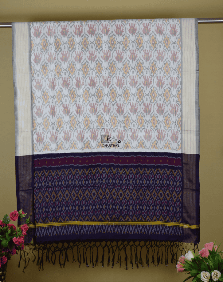 Off White Purple Silk Dupatta