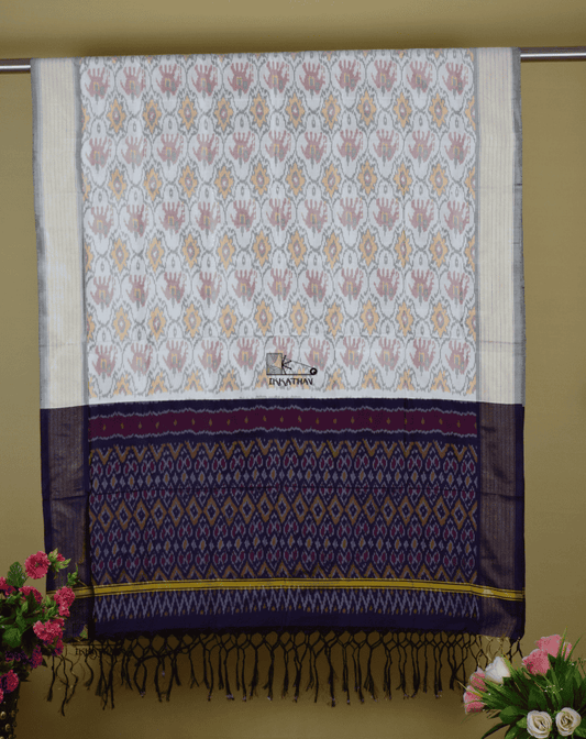 Off White Purple Silk Dupatta