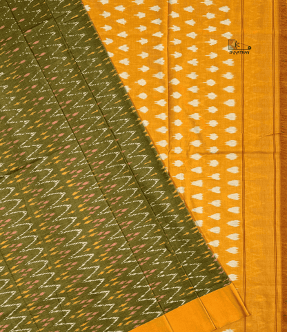 Olive Mustard Chevron Ikkat Saree