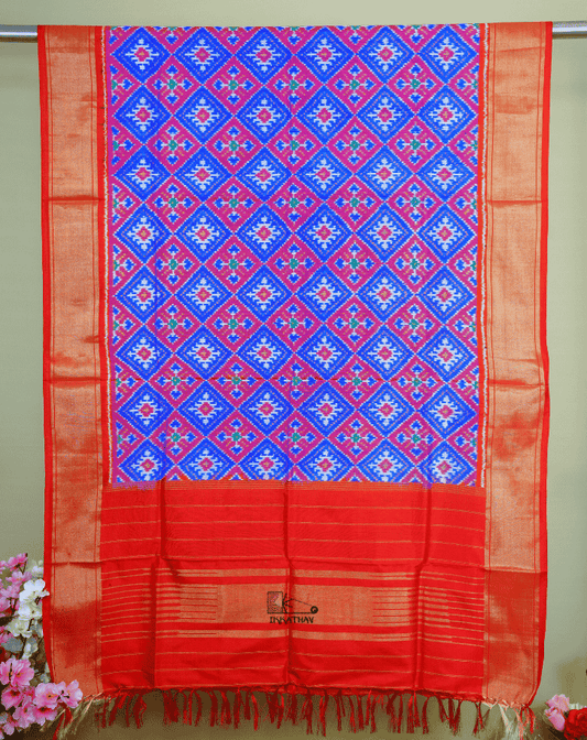 Blue Red Silk Dupatta