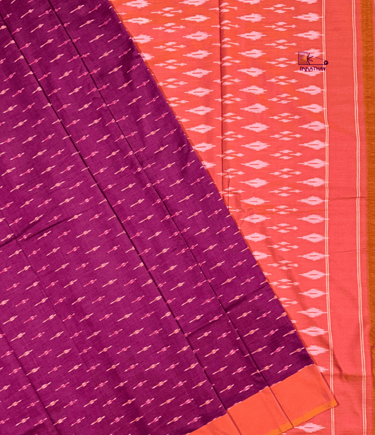 Magenta Coral Motif Ikkat Saree