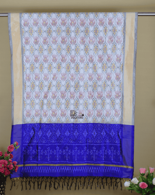 White Royal Blue Silk Dupatta