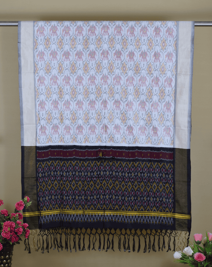 White Black Silk Dupatta