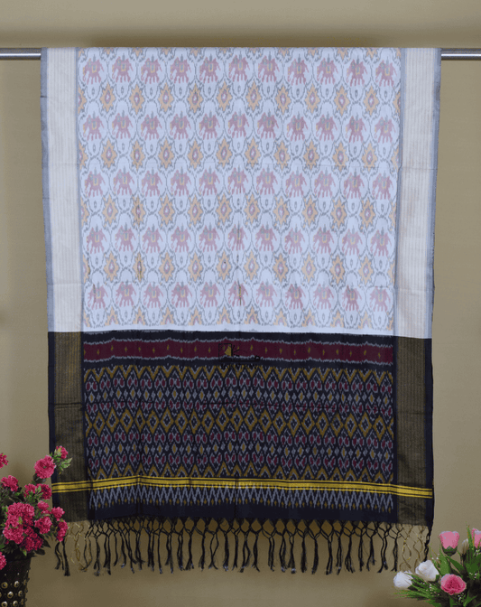 White Black Silk Dupatta