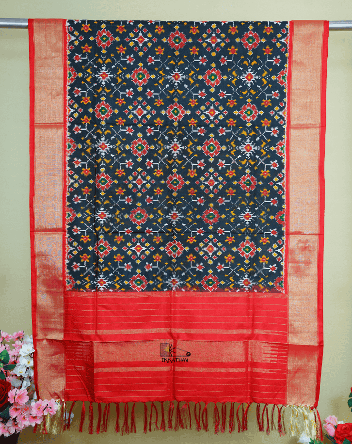 Black Red Silk Dupatta