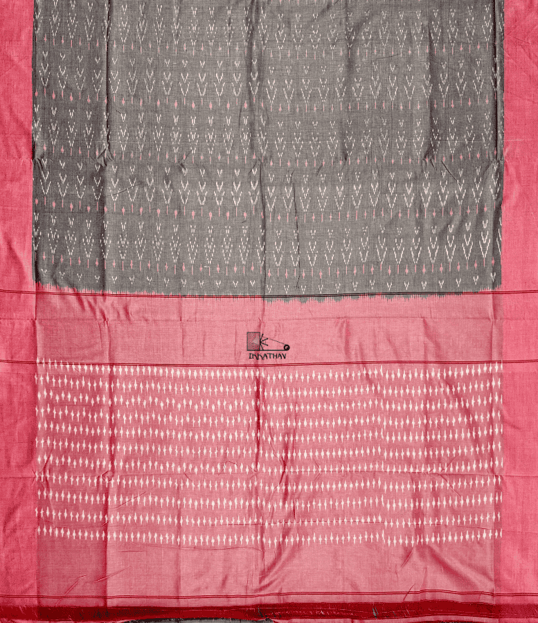Grey Pink Motif Ikkat Saree