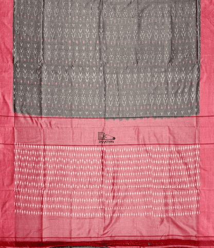 Grey Pink Motif Ikkat Saree
