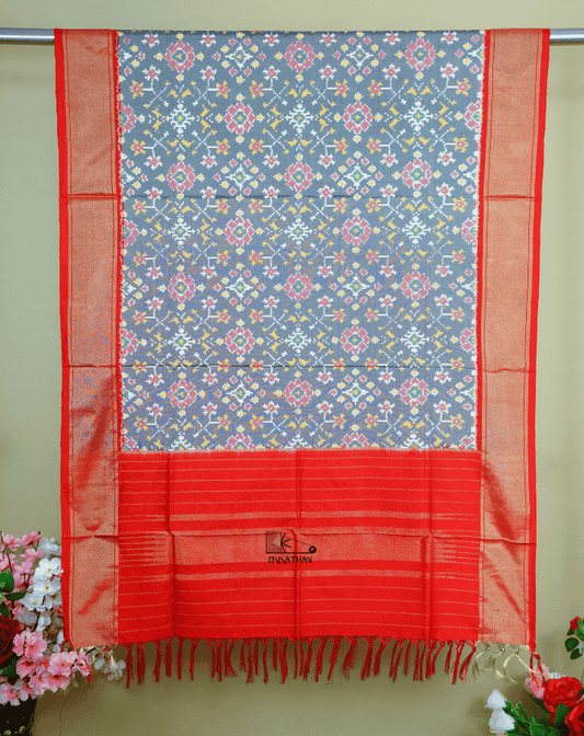 Grey Red Silk Dupatta