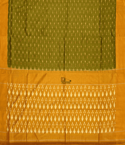 Olive Mustard Motif Ikkat Saree