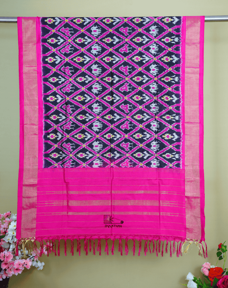 Pink Black Silk Dupatta