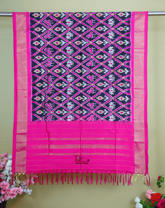 Pink Black Silk Dupatta