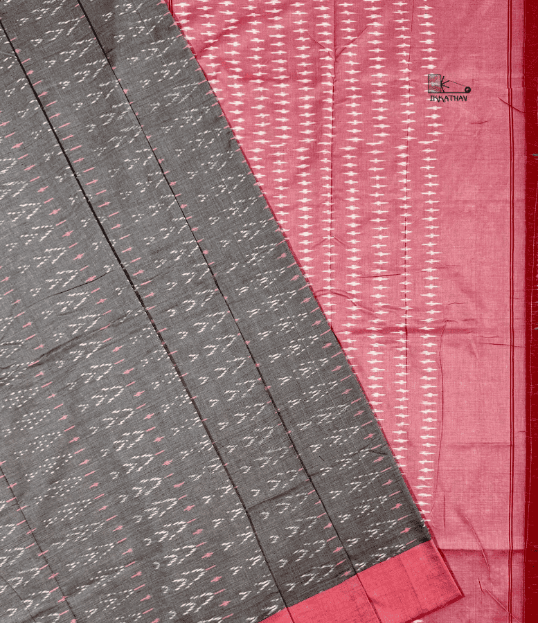 Grey Pink Motif Ikkat Saree