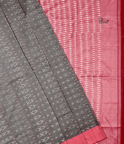 Grey Pink Motif Ikkat Saree