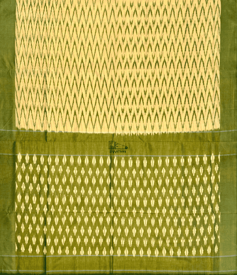 Light Yellow Olive Chevron Ikkat Saree