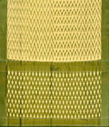 Light Yellow Olive Chevron Ikkat Saree