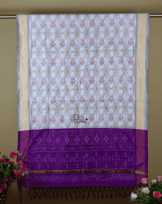 White Purple Silk Dupatta
