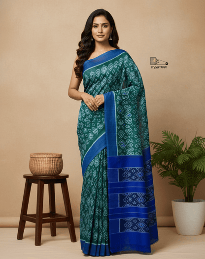 Teal Blue Geometric Ikkat Saree