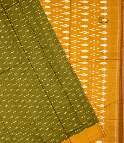 Olive Mustard Motif Ikkat Saree