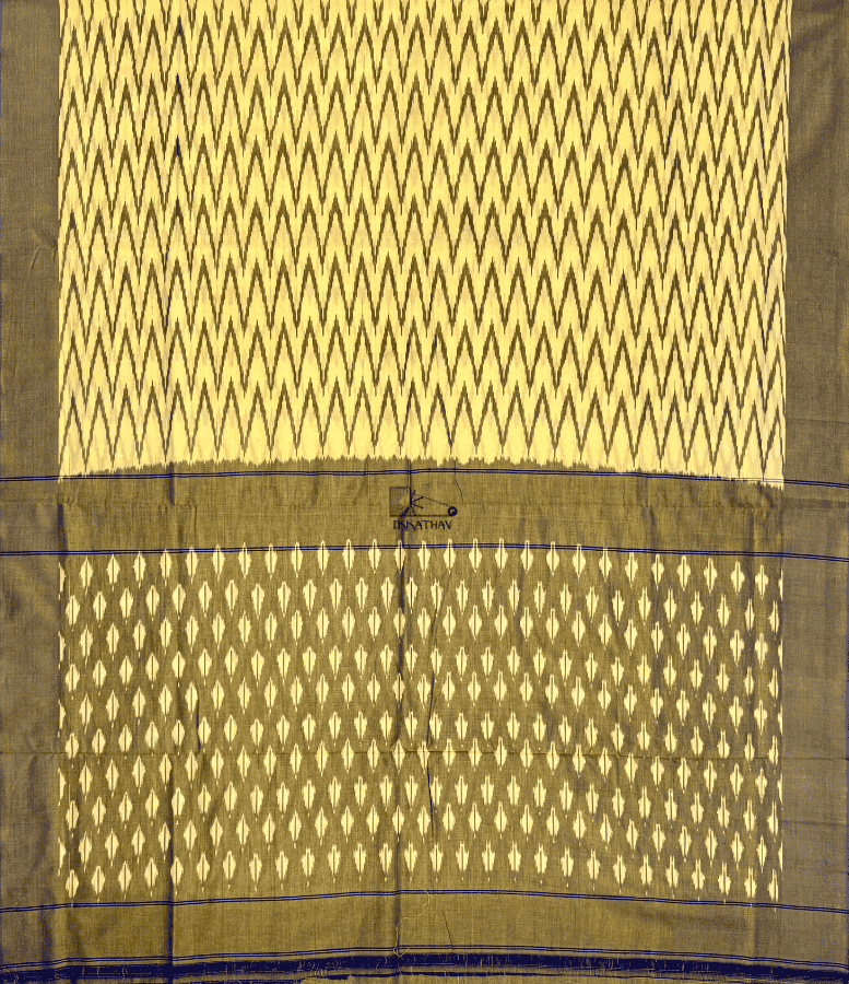 Mustard Brown Chevron Ikkat Saree