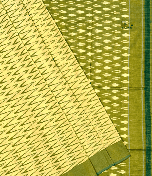 Light Yellow Olive Chevron Ikkat Saree