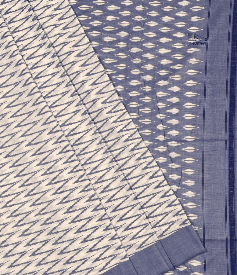 White Lavender Chevron Ikkat Saree