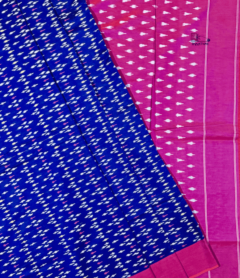 Royal Blue Pink Motif Ikkat Saree