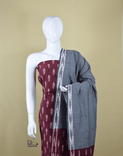 Maroon Grey 3-Piece Suit Set