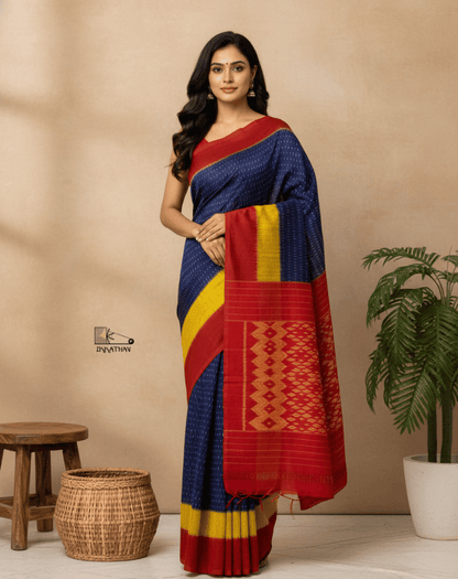 Navy Red Stripe Ikkat Saree