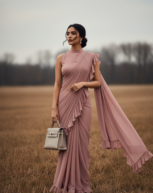 Pre-Draped Matte Chiffon Saree