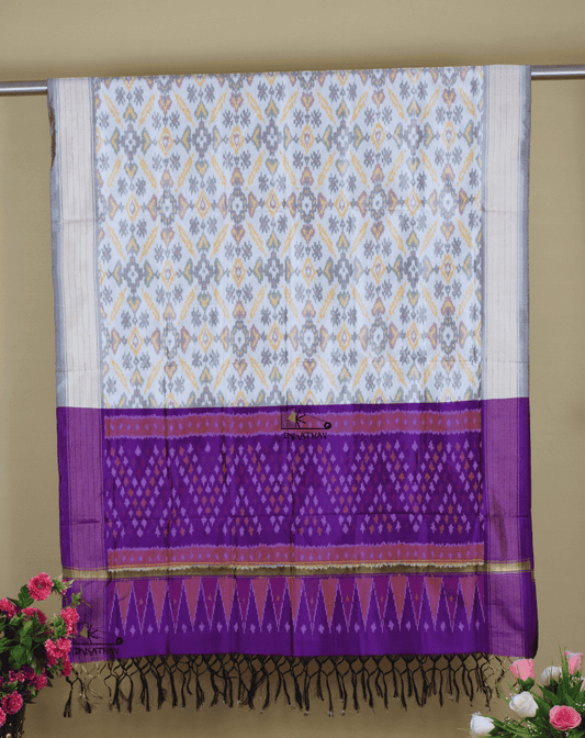 White Purple Silk Dupatta