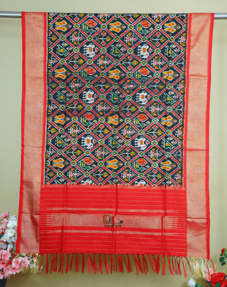Black Red Silk Dupatta