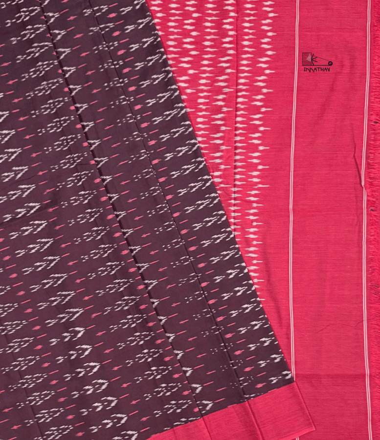 Charcoal Pink Chevron Ikkat Saree