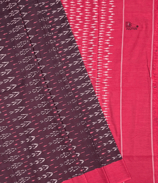 Charcoal Pink Chevron Ikkat Saree