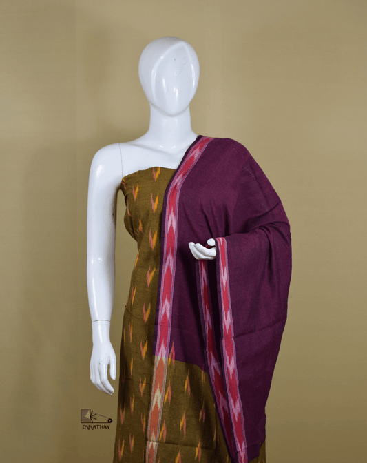Olive Green & Maroon 3-Piece Suit Set