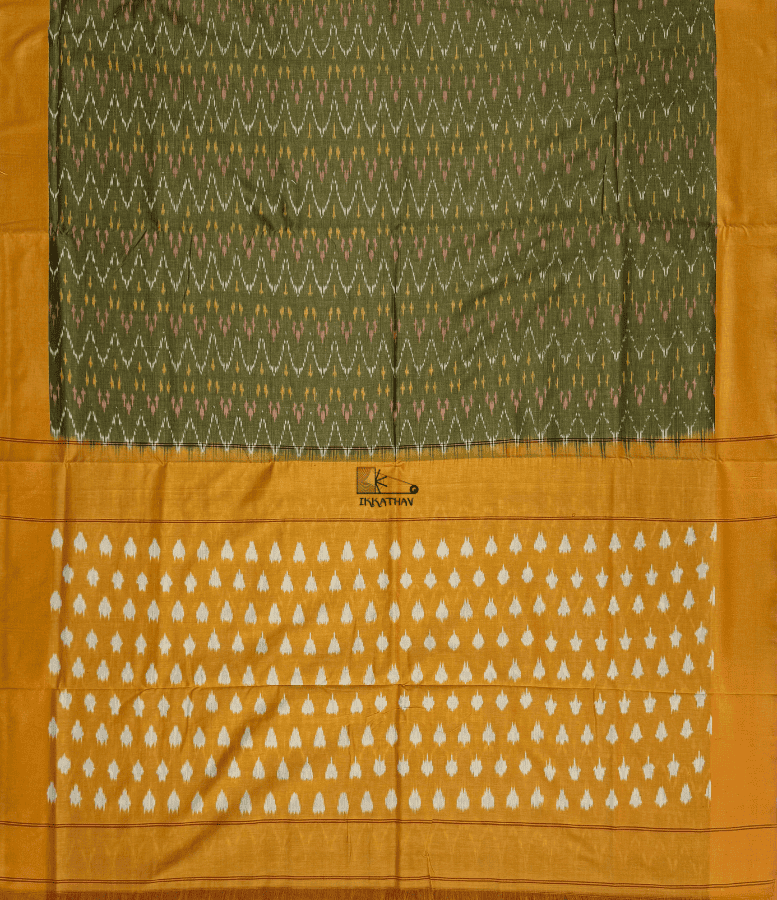 Olive Mustard Chevron Ikkat Saree