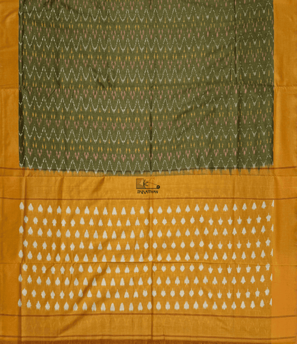 Olive Mustard Chevron Ikkat Saree