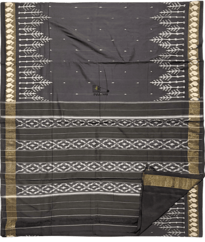 Black Ikkat Saree with Zari Border